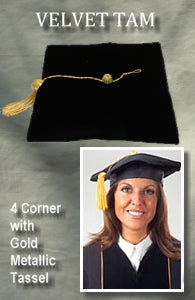 "Tams" Academic Velvet in black and PhD Blue