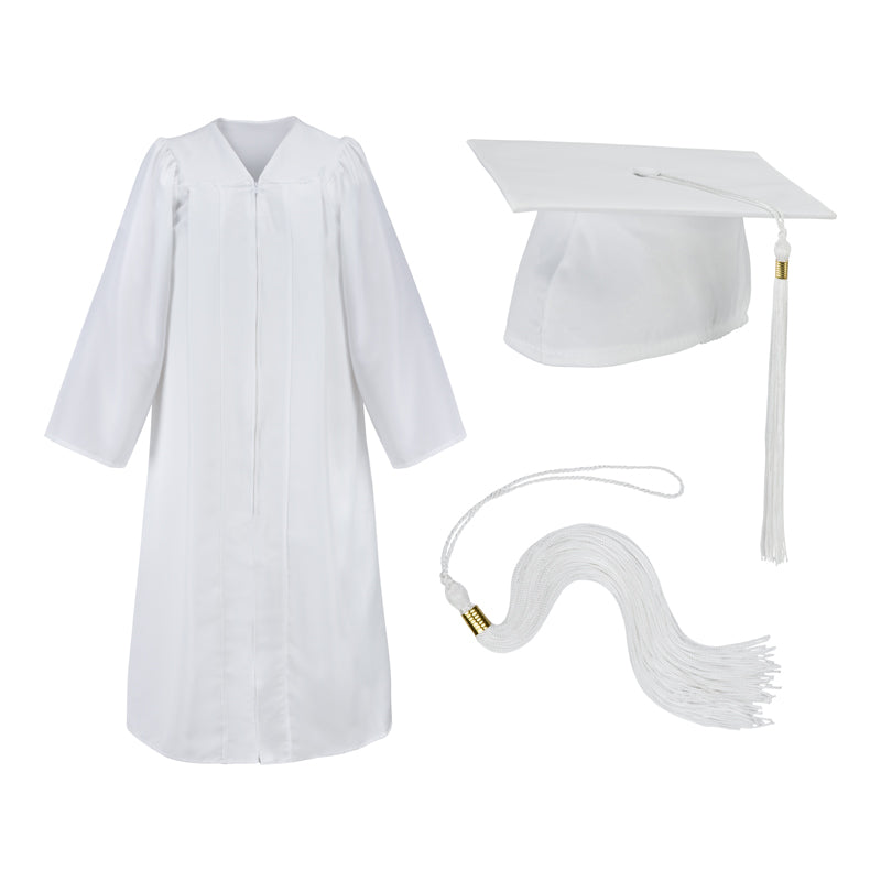 White graduation cap and gown